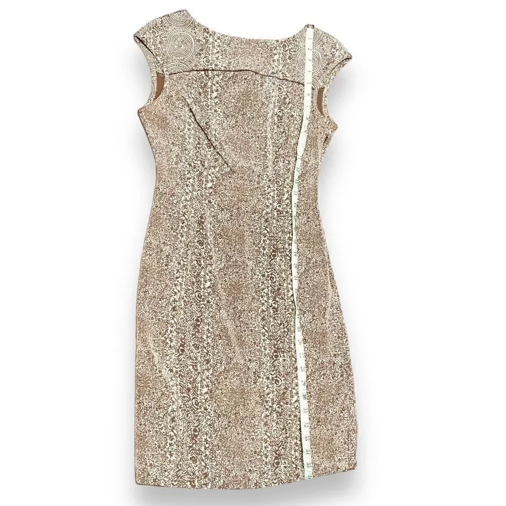 Tory Burch Carter Logo Print Sheath Sleeveless Dress Tan Blue Women’s Size 2 / S